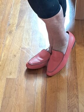 Coach Coral-Pink Leather Slip-On Loafers
